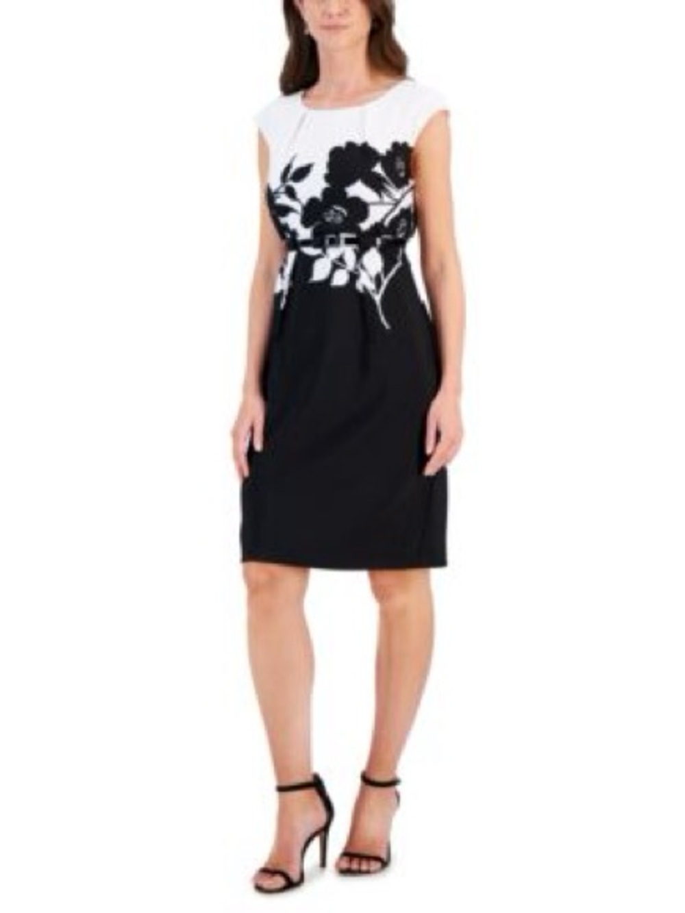 Shelby & Palmer Black and White Floral Sheath Midi Dress DOES NOT INCLUDE BELT